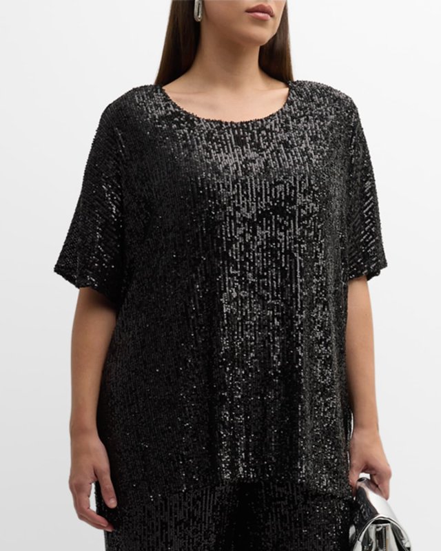 Plus Size Short-Sleeve Sequin Caftan Top